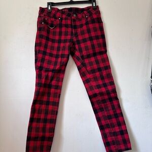 Red and Black Plaid Skinny Pants